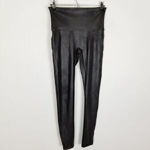 Spanx Women Faux Leather Leggings Size L  Black High Waist Stretchy